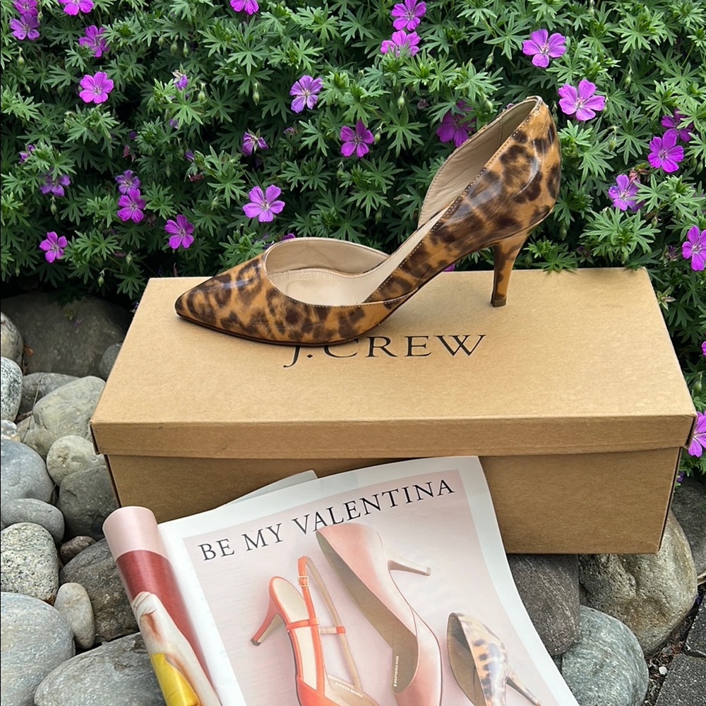 J. Crew Valentina Patent Leopard Print Women's Heels